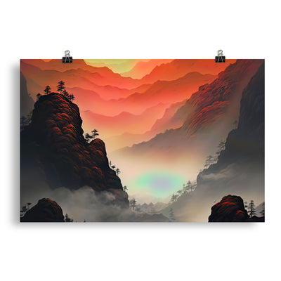 Gebirge, rote Farben und Nebel - Episches Kunstwerk - Poster berge xxx 50.8 x 76.2 cm