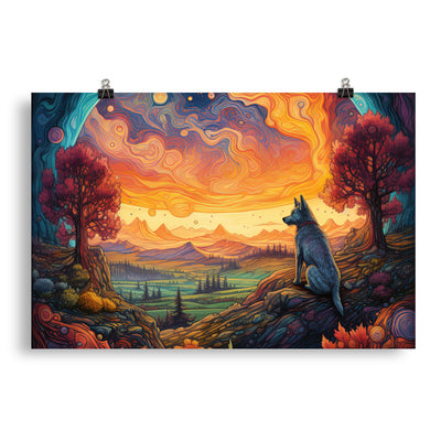Hund auf Felsen - Epische bunte Landschaft - Malerei - Poster camping xxx 50.8 x 76.2 cm