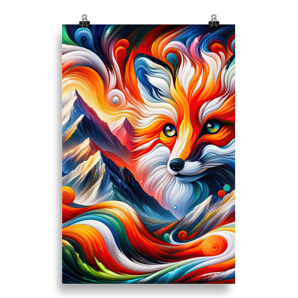 Abstrakte Kunst der Alpen voller lebendiger Farben und dynamischer Bewegung. Es dominiert ein farbiger Fuchs - Enhanced Matte Paper camping xxx yyy zzz 50.8 x 76.2 cm