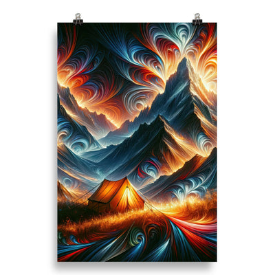 Abstrakte Kunst der Alpen, wo die Berge mit dynamischen Farben und Mustern pulsieren und eine Szene Energie schaffen - Enhanced Matte camping xxx yyy zzz 50.8 x 76.2 cm