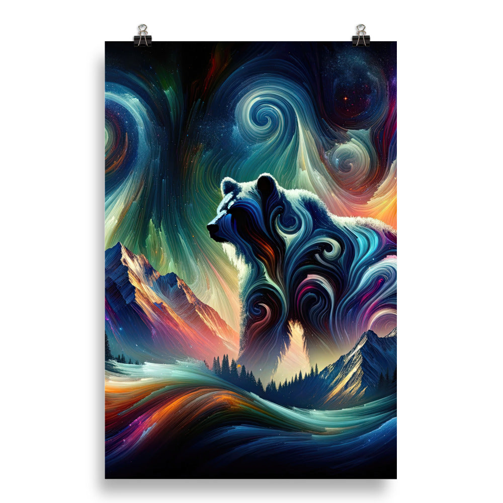 Abstrakte Kunst, die majestätischen Alpen mit Farben und komplizierten Mustern darstellt. Markante Bären Silhouette - Enhanced Matte camping xxx yyy zzz 50.8 x 76.2 cm