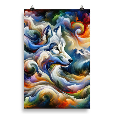 Abstraktes Alpen Gemälde: Wirbelnde Farben und Majestätischer Wolf, Silhouette (AN) - Poster xxx yyy zzz 50.8 x 76.2 cm