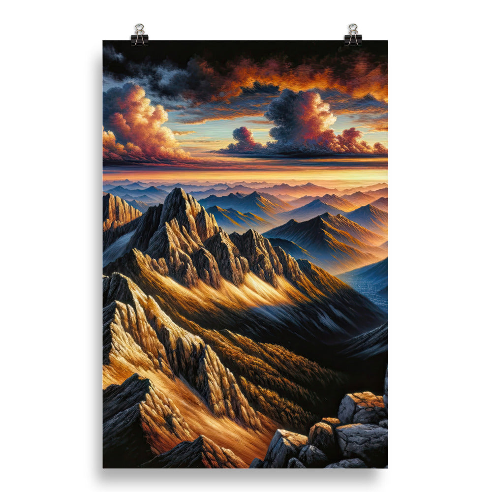 Alpen in Abenddämmerung: Acrylgemälde mit beleuchteten Berggipfeln - Poster berge xxx yyy zzz 50.8 x 76.2 cm