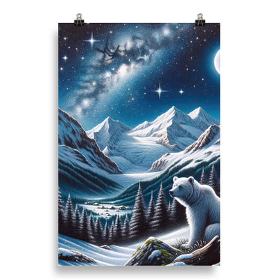 Sternennacht und Eisbär: Acrylgemälde mit Milchstraße, Alpen und schneebedeckte Gipfel - Poster camping xxx yyy zzz 50.8 x 76.2 cm