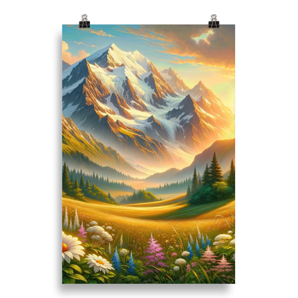 Heitere Alpenschönheit: Schneeberge und Wildblumenwiesen - Poster berge xxx yyy zzz 50.8 x 76.2 cm