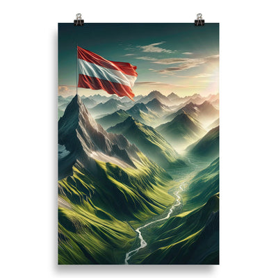 Alpen Gebirge: Fotorealistische Bergfläche mit Österreichischer Flagge - Poster berge xxx yyy zzz 50.8 x 76.2 cm