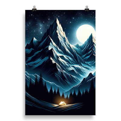 Alpennacht mit Zelt: Mondglanz auf Gipfeln und Tälern, sternenklarer Himmel - Poster berge xxx yyy zzz 50.8 x 76.2 cm