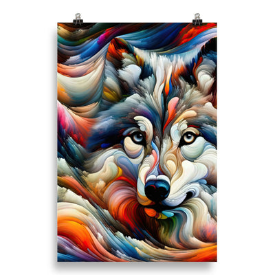 Abstrakte Kunst der Alpen mit einem Wolf. Chaotischer Tanz aus Farben und Formen. Surreale Landschaft (AN) - Enhanced Matte Paper Poster xxx yyy zzz 50.8 x 76.2 cm