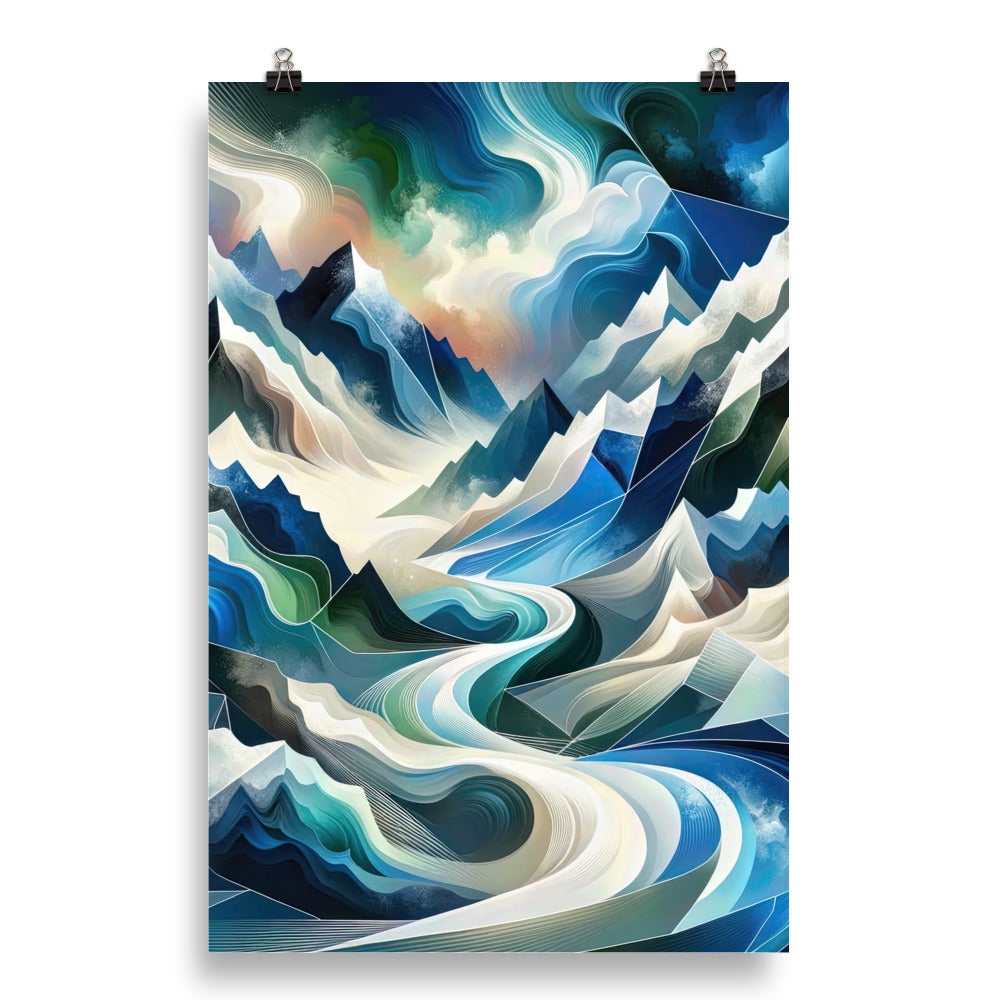 Abstrakte Kunst der Alpen, die geometrische Formen verbindet, um Berggipfel, Täler und Flüsse im Schnee darzustellen. . - Enhanced Matte berge xxx yyy zzz 50.8 x 76.2 cm
