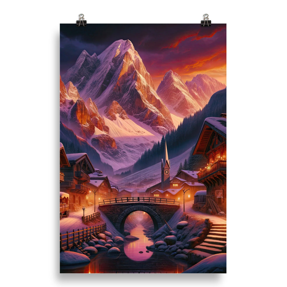 Magische Alpenstunde: Digitale Kunst mit warmem Himmelsschein über schneebedeckte Berge - Poster berge xxx yyy zzz 50.8 x 76.2 cm