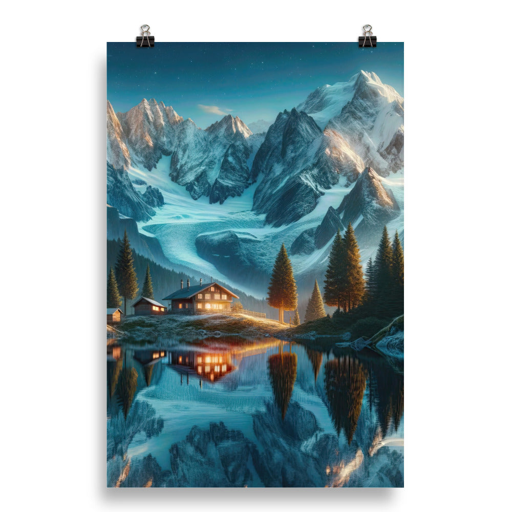 Stille Alpenmajestätik: Digitale Kunst mit Schnee und Bergsee-Spiegelung - Poster berge xxx yyy zzz 50.8 x 76.2 cm