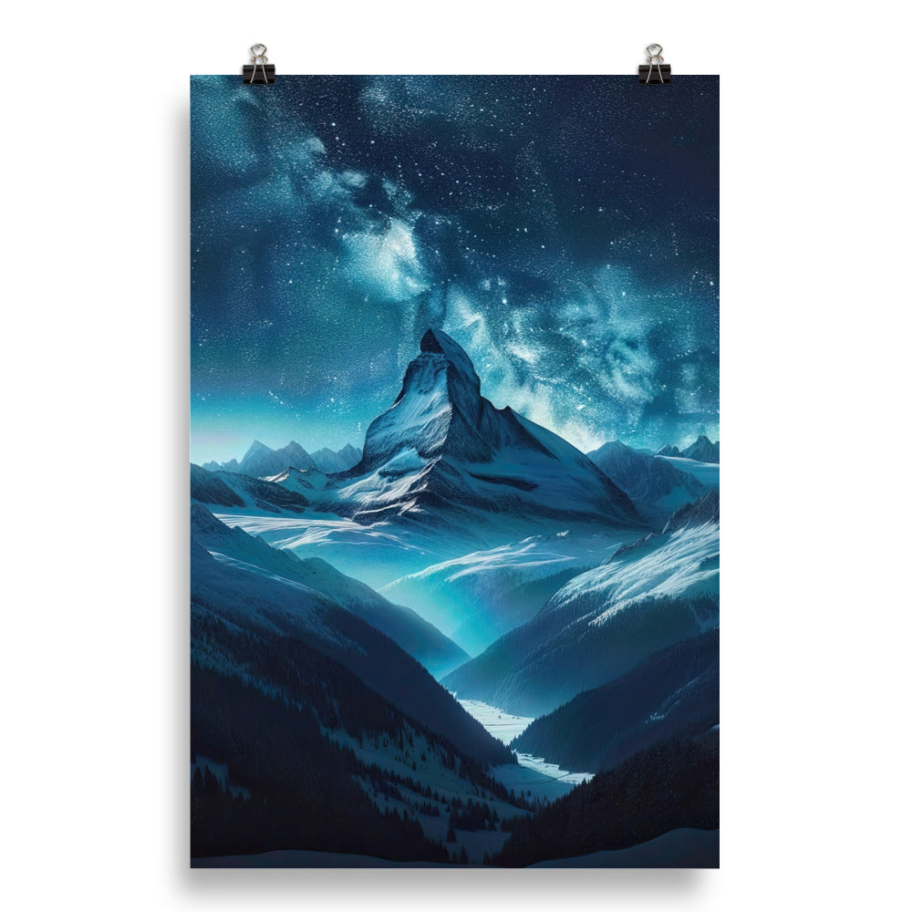 Winterabend in den Bergen: Digitale Kunst mit Sternenhimmel - Poster berge xxx yyy zzz 50.8 x 76.2 cm