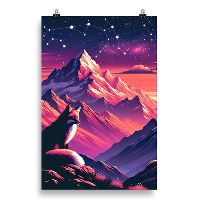 Fuchs im dramatischen Sonnenuntergang: Digitale Bergillustration in Abendfarben - Poster camping xxx yyy zzz 50.8 x 76.2 cm