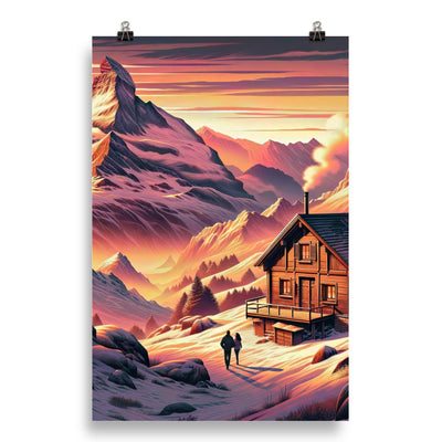 Berghütte im goldenen Sonnenuntergang: Digitale Alpenillustration - Poster berge xxx yyy zzz 50.8 x 76.2 cm