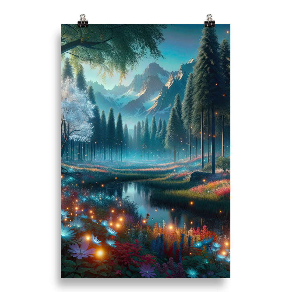 Ätherischer Alpenwald: Digitale Darstellung mit leuchtenden Bäumen und Blumen - Poster camping xxx yyy zzz 50.8 x 76.2 cm