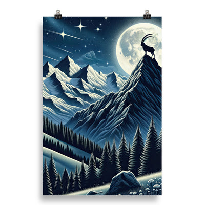Steinbock in Alpennacht, silberne Berge und Sternenhimmel - Poster berge xxx yyy zzz 50.8 x 76.2 cm