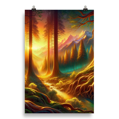 Golden-Stunde Alpenwald, Sonnenlicht durch Blätterdach - Poster camping xxx yyy zzz 50.8 x 76.2 cm