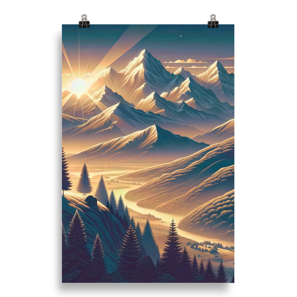 Alpen-Morgendämmerung, erste Sonnenstrahlen auf Schneegipfeln - Poster berge xxx yyy zzz 50.8 x 76.2 cm