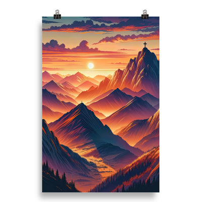 Dramatischer Alpen-Sonnenuntergang, Gipfelkreuz in Orange-Rosa - Poster berge xxx yyy zzz 50.8 x 76.2 cm