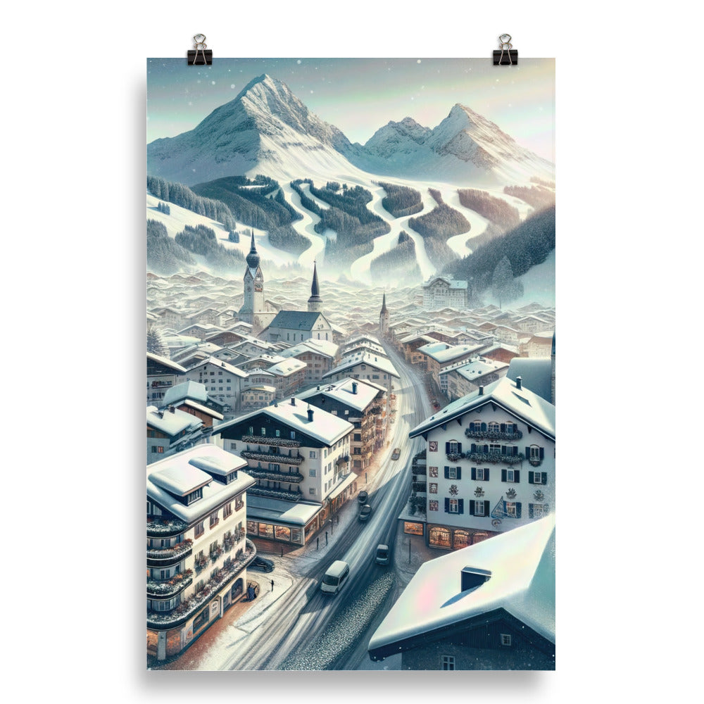 Winter in Kitzbühel: Digitale Malerei von schneebedeckten Dächern - Poster berge xxx yyy zzz 50.8 x 76.2 cm