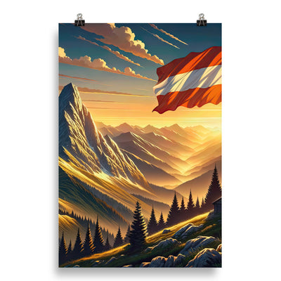 Ruhiger Alpenabend mit österreichischer Flagge und goldenem Sonnenuntergang - Poster berge xxx yyy zzz 50.8 x 76.2 cm