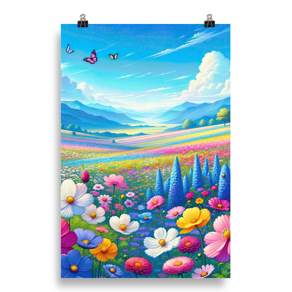 Weitläufiges Blumenfeld unter himmelblauem Himmel, leuchtende Flora - Poster camping xxx yyy zzz 50.8 x 76.2 cm