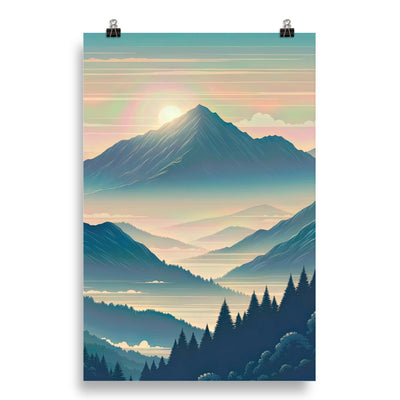 Bergszene bei Morgendämmerung, erste Sonnenstrahlen auf Bergrücken - Poster berge xxx yyy zzz 50.8 x 76.2 cm
