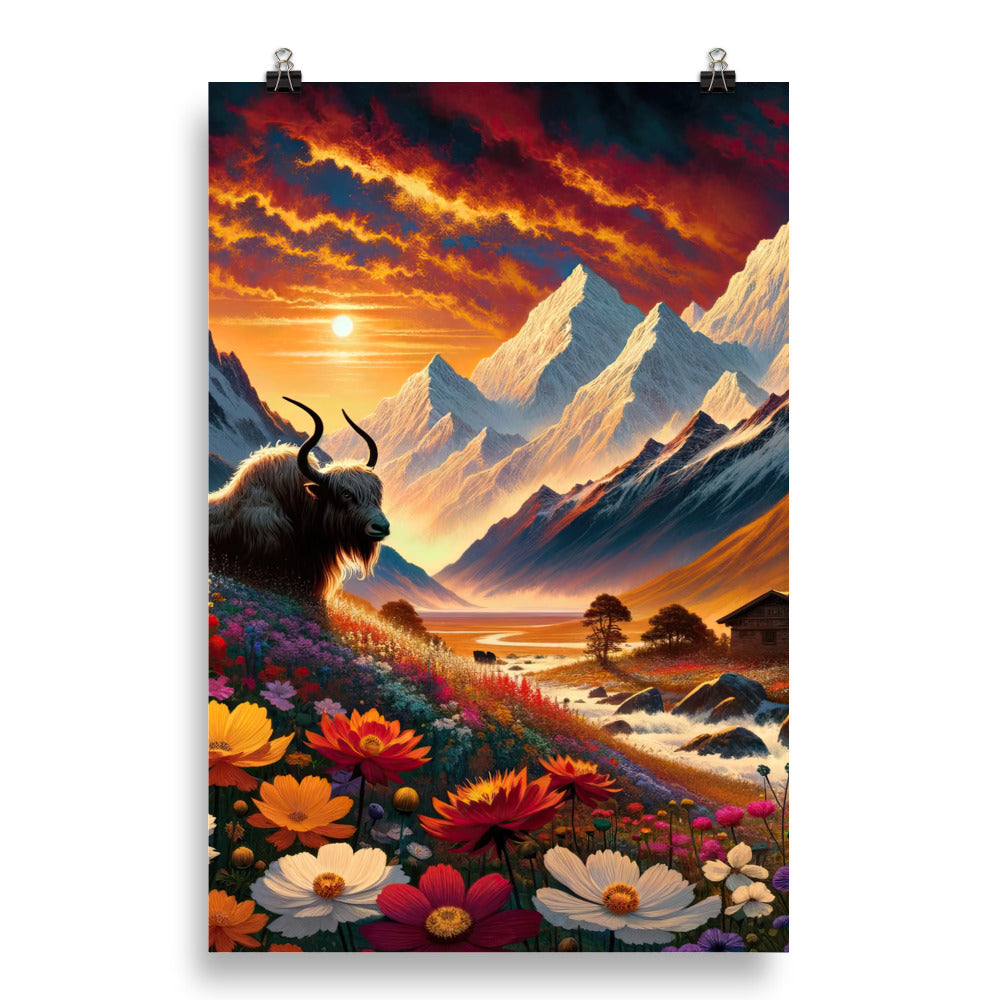 Magischer Alpenabend mit Hochlandkuh und goldener Sonnenkulisse - Poster berge xxx yyy zzz 50.8 x 76.2 cm