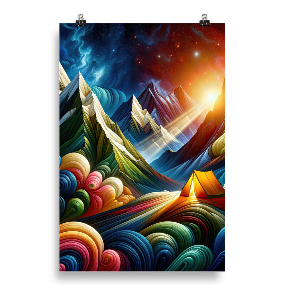 Abstrakte Bergwelt in lebendigen Farben mit Zelt - Poster camping xxx yyy zzz 50.8 x 76.2 cm