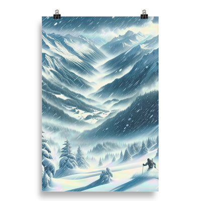 Alpine Wildnis im Wintersturm mit Skifahrer, verschneite Landschaft - Poster klettern ski xxx yyy zzz 50.8 x 76.2 cm
