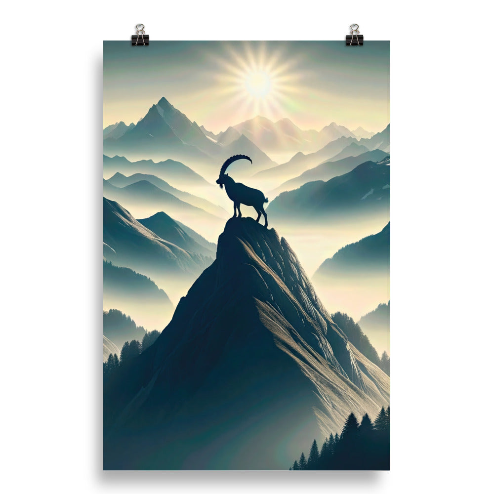 Morgendlicher Steinbock auf Alpengipfel, steile Berghänge - Poster berge xxx yyy zzz 50.8 x 76.2 cm