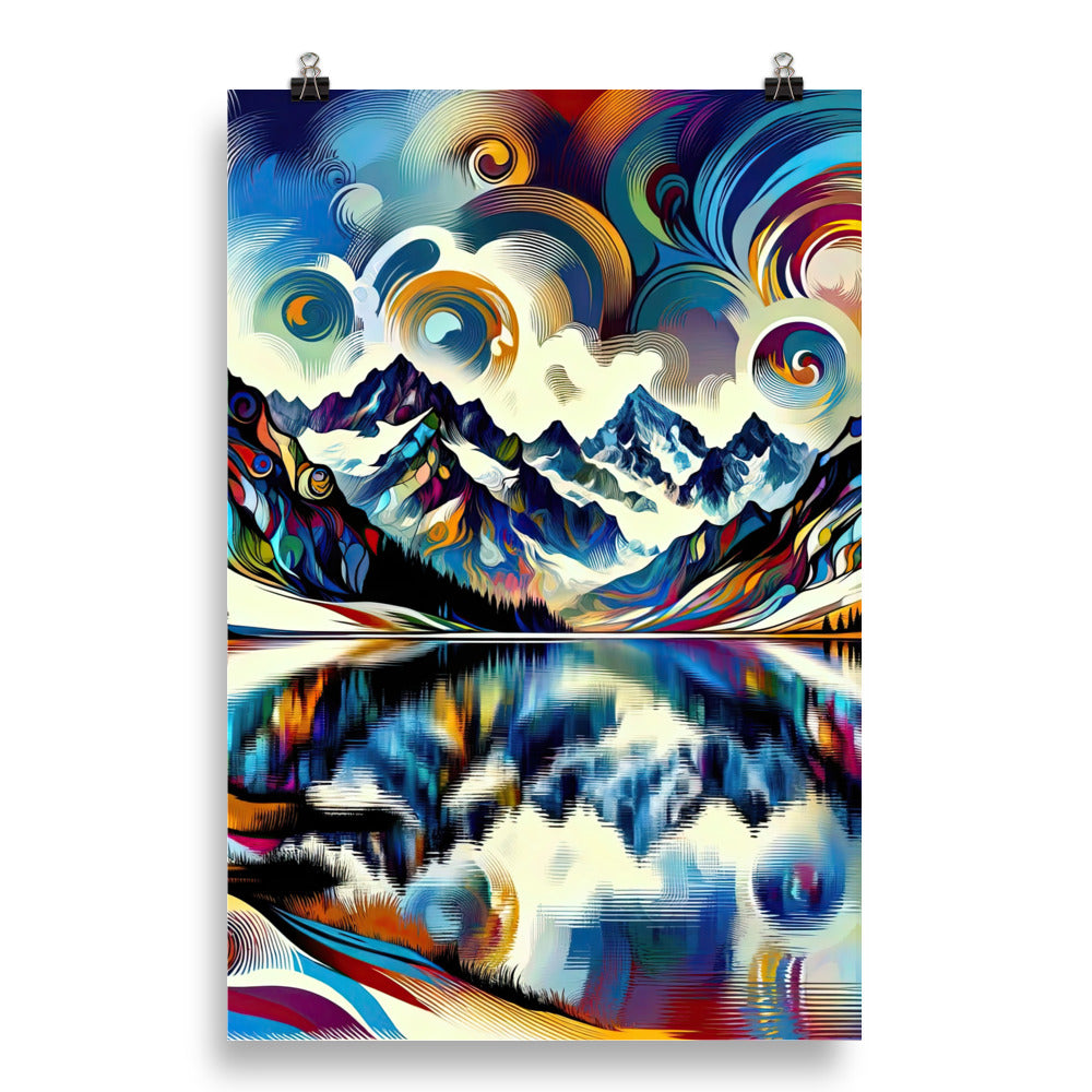 Alpensee im Zentrum eines abstrakt-expressionistischen Alpen-Kunstwerks - Poster berge xxx yyy zzz 50.8 x 76.2 cm