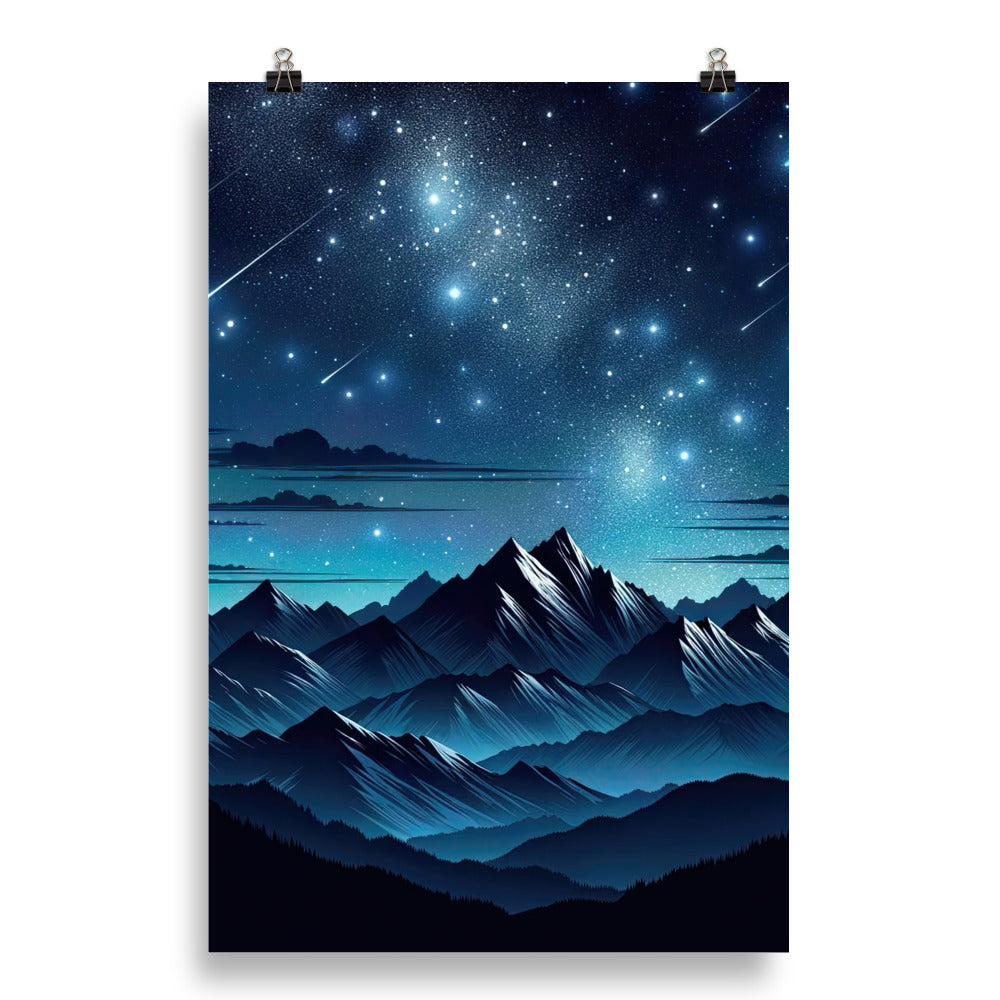 Alpen unter Sternenhimmel mit glitzernden Sternen und Meteoren - Poster berge xxx yyy zzz 50.8 x 76.2 cm