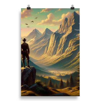Ölgemälde eines Schweizer Wanderers in den Alpen bei goldenem Sonnenlicht - Poster wandern xxx yyy zzz 50.8 x 76.2 cm