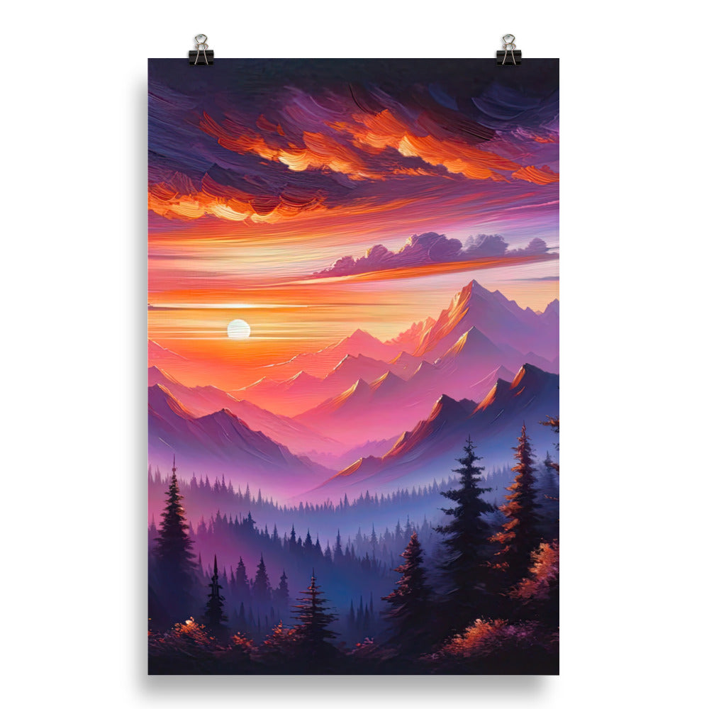 Ölgemälde der Alpenlandschaft im ätherischen Sonnenuntergang, himmlische Farbtöne - Poster berge xxx yyy zzz 50.8 x 76.2 cm