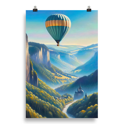 Ölgemälde einer ruhigen Szene in Luxemburg mit Heißluftballon und blauem Himmel - Poster berge xxx yyy zzz 50.8 x 76.2 cm