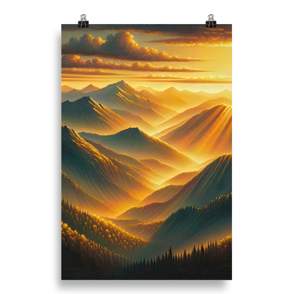 Ölgemälde der Berge in der goldenen Stunde, Sonnenuntergang über warmer Landschaft - Poster berge xxx yyy zzz 50.8 x 76.2 cm