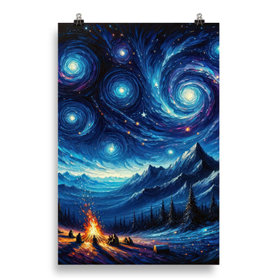 Sternennacht über den Alpen inspiriertes Ölgemälde, mystischer Nachthimmel in Blau - Poster camping xxx yyy zzz 50.8 x 76.2 cm