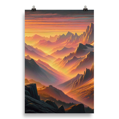Ölgemälde der Alpen in der goldenen Stunde mit Wanderer, Orange-Rosa Bergpanorama - Poster wandern xxx yyy zzz 50.8 x 76.2 cm