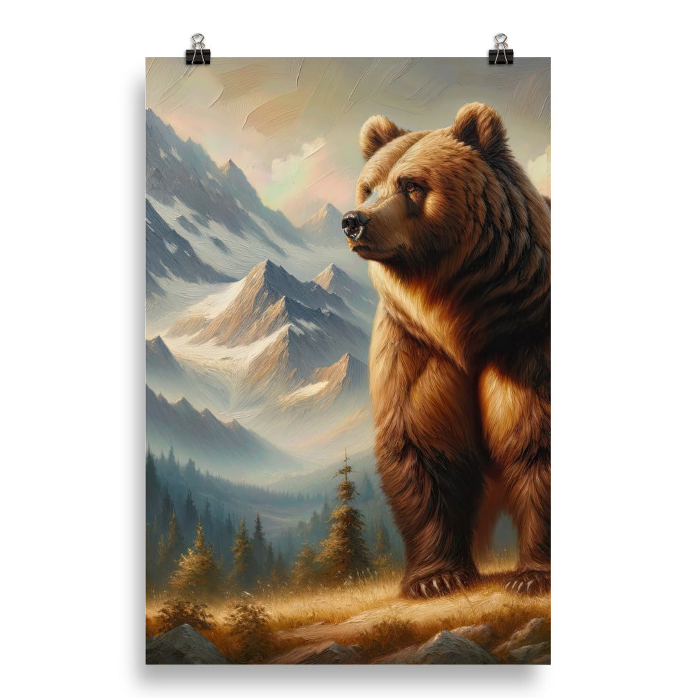 Ölgemälde eines königlichen Bären vor der majestätischen Alpenkulisse - Poster camping xxx yyy zzz 50.8 x 76.2 cm
