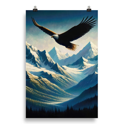 Ölgemälde eines Adlers vor schneebedeckten Bergsilhouetten - Poster berge xxx yyy zzz 50.8 x 76.2 cm