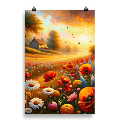 Ölgemälde eines Blumenfeldes im Sonnenuntergang, leuchtende Farbpalette - Poster camping xxx yyy zzz 50.8 x 76.2 cm