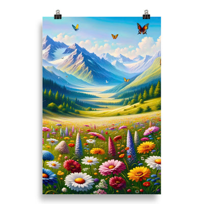Ölgemälde einer ruhigen Almwiese, Oase mit bunter Wildblumenpracht - Poster camping xxx yyy zzz 50.8 x 76.2 cm