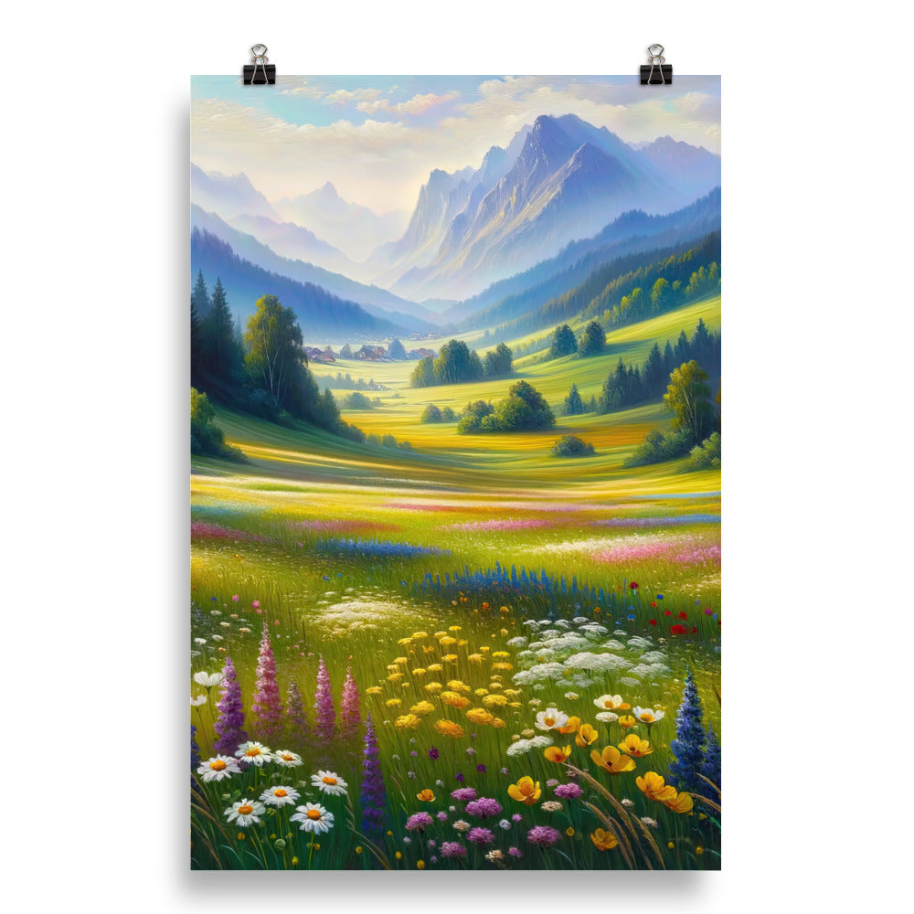 Ölgemälde einer Almwiese, Meer aus Wildblumen in Gelb- und Lilatönen - Poster berge xxx yyy zzz 50.8 x 76.2 cm