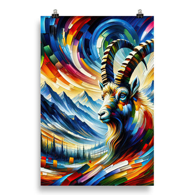 Alpen-Ölgemälde mit kräftigen Farben und Bergsteinbock in lebendiger Szenerie - Poster berge xxx yyy zzz 50.8 x 76.2 cm