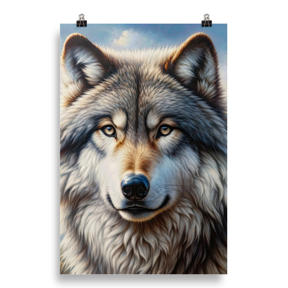Porträt-Ölgemälde eines prächtigen Wolfes mit faszinierenden Augen (AN) - Poster xxx yyy zzz 50.8 x 76.2 cm