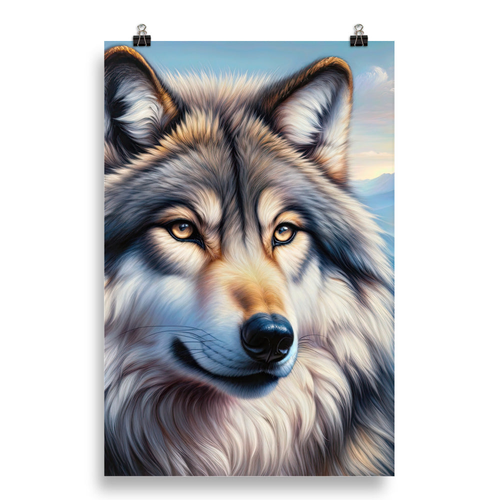 Ölgemäldeporträt eines majestätischen Wolfes mit intensiven Augen in der Berglandschaft (AN) - Poster xxx yyy zzz 50.8 x 76.2 cm