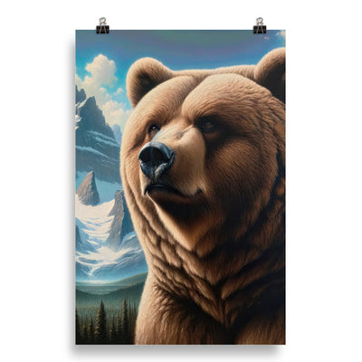 Realistisches Ölgemälde eines männlichen Bären in den Bergen mit Fokus auf Stärke und Schärfe - Poster camping xxx yyy zzz 50.8 x 76.2 cm