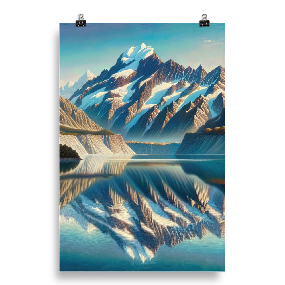 Ölgemälde eines unberührten Sees, der die Bergkette spiegelt - Poster berge xxx yyy zzz 50.8 x 76.2 cm