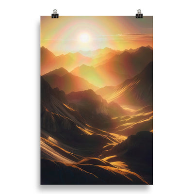 Foto der goldenen Stunde in den Bergen mit warmem Schein über zerklüftetem Gelände - Poster berge xxx yyy zzz 50.8 x 76.2 cm